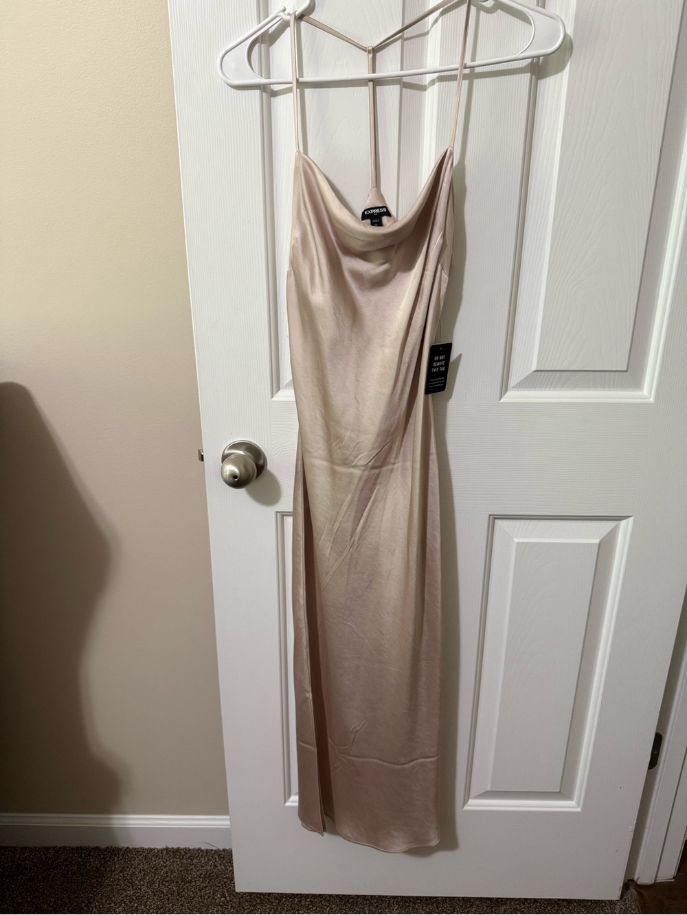 Express Blush Satin Cowl Neck Maxi Slip Dress